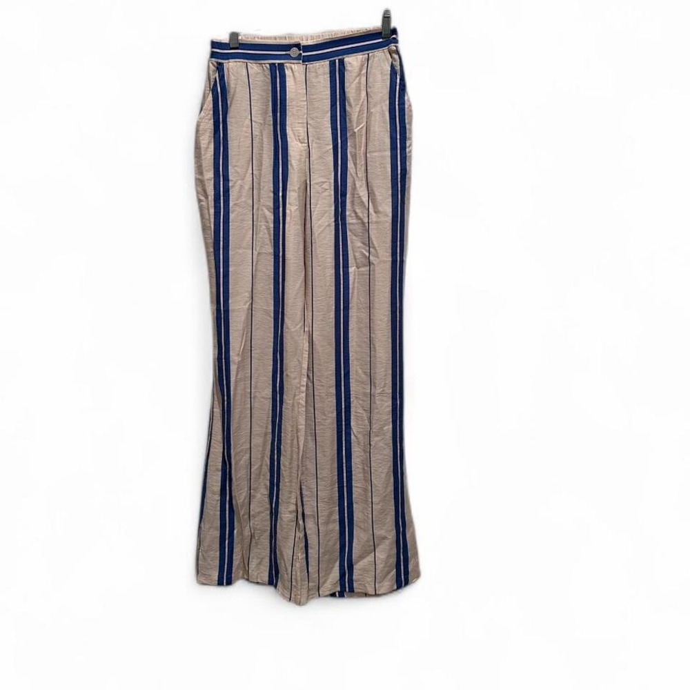 NWT Sincerely Jules White Blue Striped‎ Wide Leg Trouser Pants Size Medium